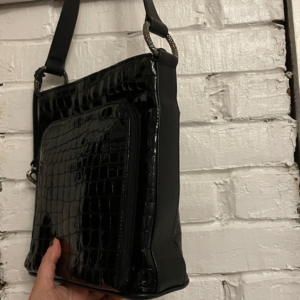 Brighton Black Embossed Patent Leather Shoulder Bag - Picture 3 of 11